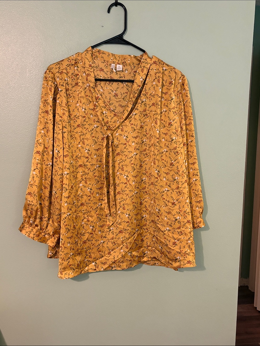Cato Mustard Floral Tie-Neck Blouse